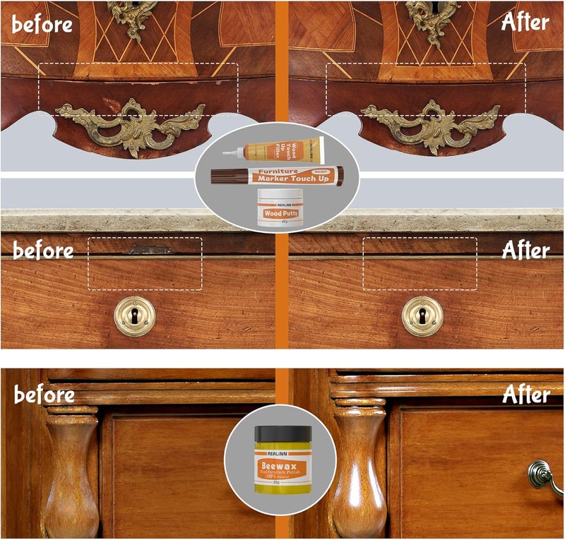 REALINN Wood Furniture Repair Kit- Set of 28 - Touch Up Markers, Fillers with Wood Putty - Repair Scratch, Cracks, Hole, Discoloration for Wooden Door, Floor, Table, Cabinet - Image 2